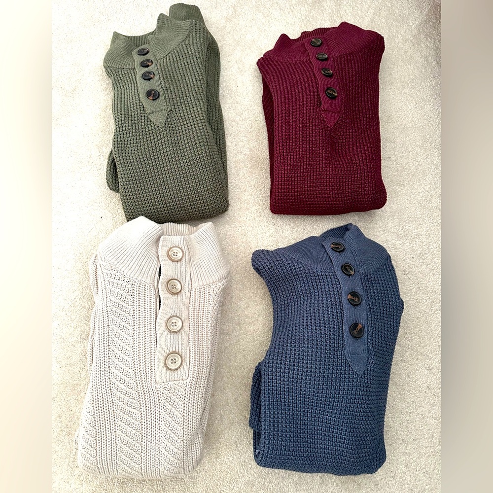 4 Pack - Men’s Mock Neck Button Sweater